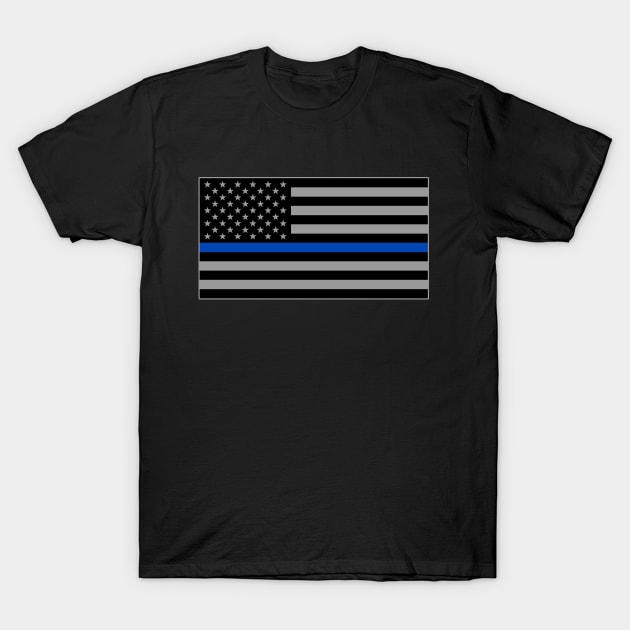 Basic Thin Blue Line American Flag T-Shirt by Runesilver